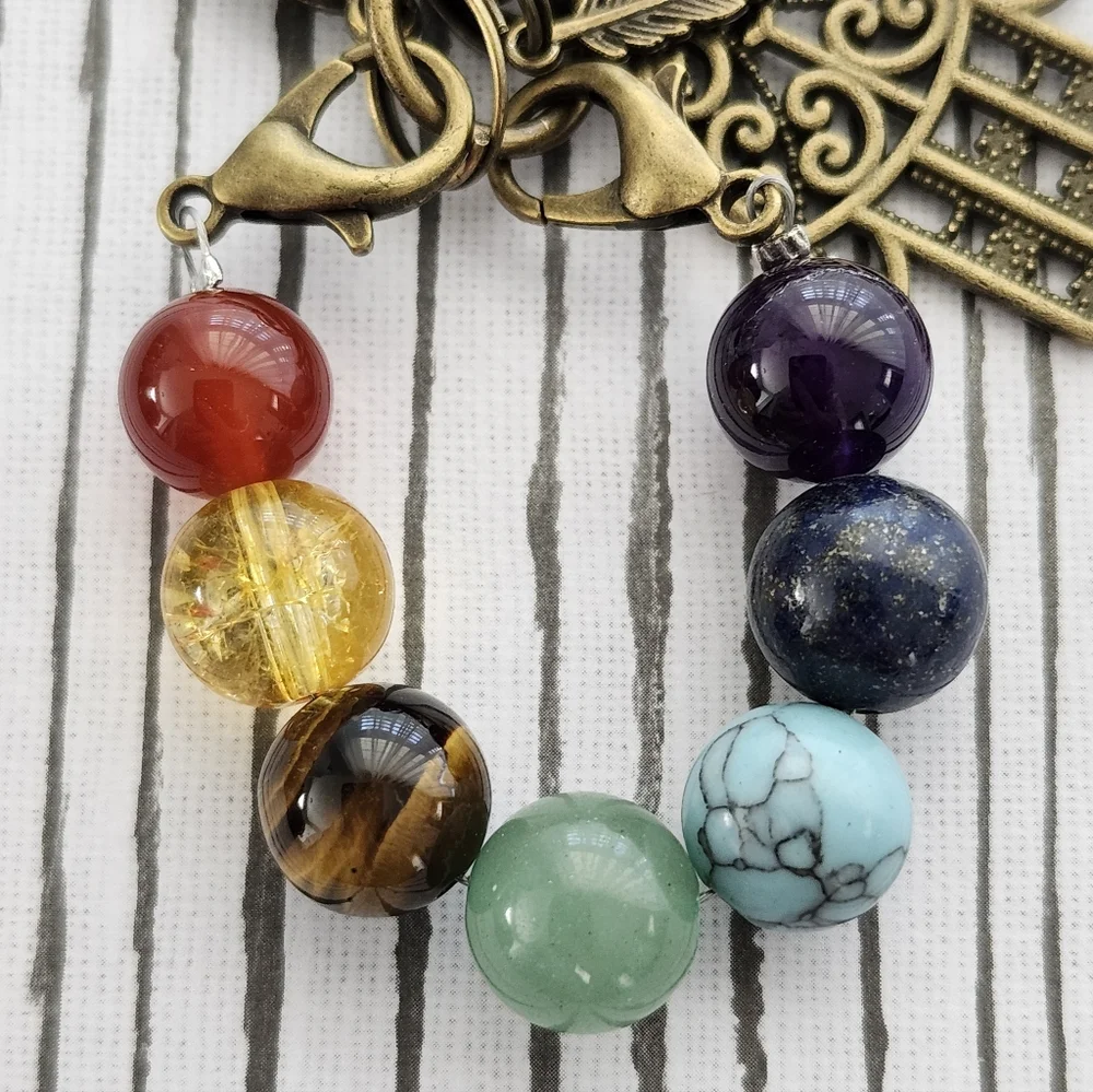 Chakra Stone Purse Charm or Keychain Hamsa Meditation Buddha Positivity